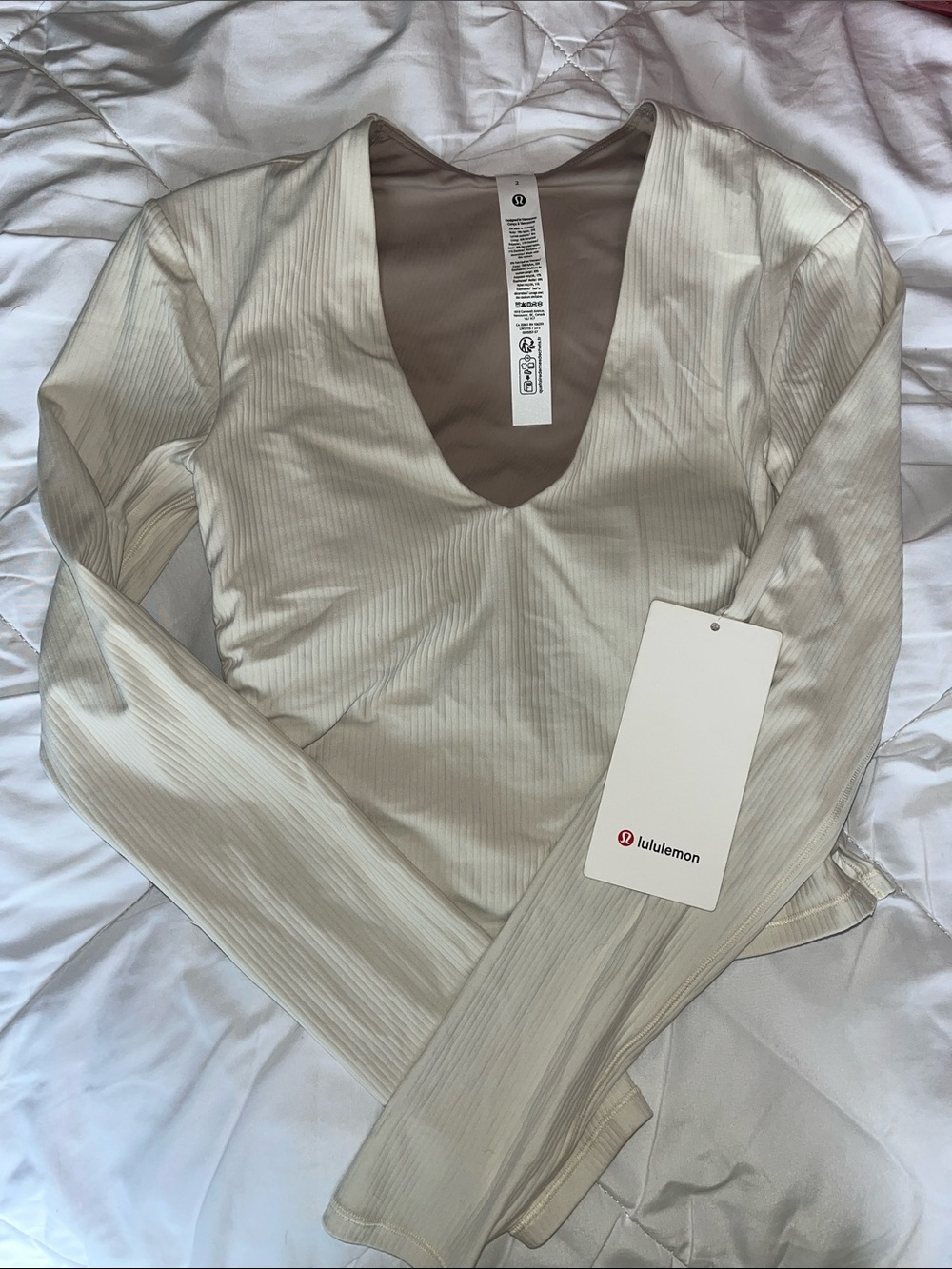 lululemon athletica Long Sleeve Ribbed V-Neck Top in Light Beige